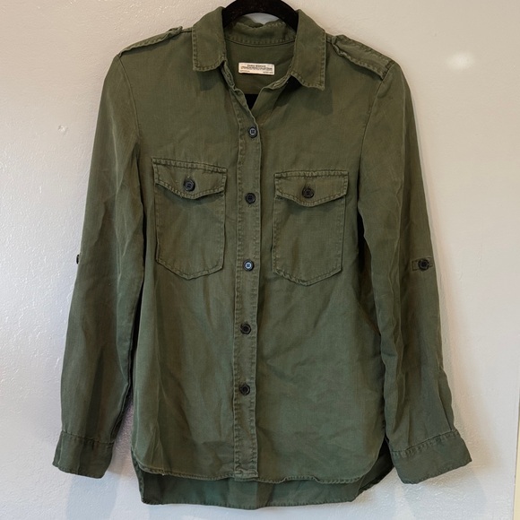 Zara Premium Denim CollectionOlive Green Button-Up Shirt - Picture 1 of 4